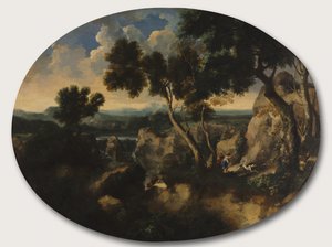 Skalnatá krajina s lovci, kolem 1635