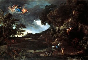 Krajina se spojením Dido a Aeneas, kolem 1664-48 (olej na plátně) od Gaspard Poussin and Maratta or Maratti Carlo Dughet