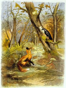 La Fontaineova bajka: Vrána a liška (ilustrace, cca 1900)