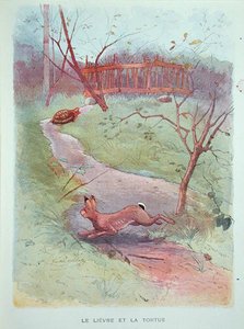 Zajíc a želva, ilustrace z Bajek Jean de la Fontaine (1621-95) počátek 20. století