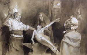 Zatloukání sleziny (tužka a mytí na papíře) od Gaston Vuillier