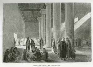 Uvnitř paláce Emira Muhammada Ibn Abdullaha Al Rashida (1872-1897), v Hail, Saúdská Arábie. Rytina G.Vuilliera pro ilustraci příběhu „“ pelerinage au Nedjed, kolébka arabské rasy“ od Lady Anny Blunt, v letech 1878-1879, publikovaná v Tour du mo