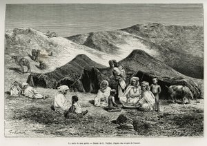 Nezla (příbuzný) mého průvodce. Rytina G.Vuilliera pro ilustraci Alžírské Sahary, V.Largeau, v letech 1874-1878, publikovaná v Tour du monde, pod vedením Edouarda Chartona (1807-1890) od Gaston Vuillier