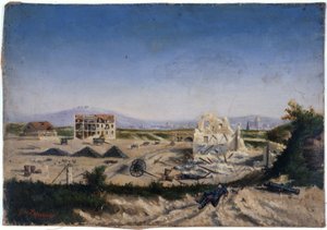 Pevnost Le Fort de Vanves za války v roce 1870, asi 1870 (olej na plátně) od Gaston de Laperrière