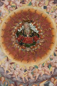 Detail Nanebevzetí Panny Marie, známého jako „Hudební sbor andělů“, Dóm transeptu, z roku 1534 (freska) od Gaudenzio Ferrari