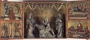 Oltářní obraz Oplakávání a umučení Krista (oltář sv. Alžběty Durynské) kolem roku 1410 (tempera na desce a vápenci) od Gdansk School