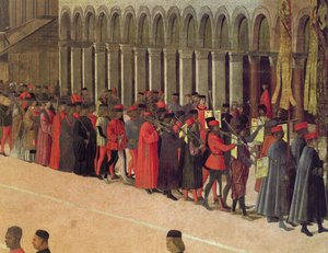 Procesí na náměstí sv. Marka, detail hudebníků, 1496 detail olej na plátně z 59423 od Gentile Bellini