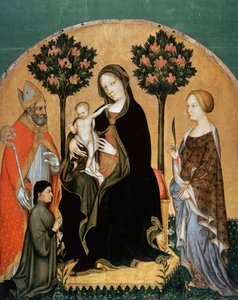 Madona s dítětem a svatá Kateřina, svatý Mikuláš a dárce (tempera na panelu) od Gentile da Fabriano