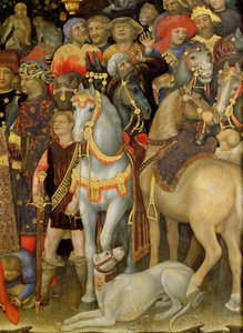 Klanění tří králů, detail jezdců, koní a psa, 1423 temper na panelu od Gentile da Fabriano