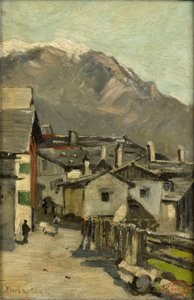 Domy podél silnice poblíž hory (Innsbruck?) od Geo Poggenbeek