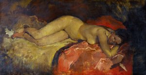 ""Nu lange"" (Ležící akt) Malba George Hendrika Breitnera (1857-1923) - cca 1887 - Olej na plátně - Rozměr 134x224,5 cm Gemeentemuseum Den Haag (Haag) Nizozemsko
