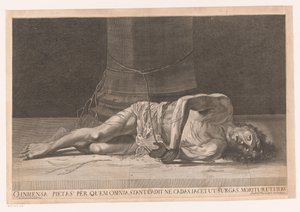 Kristus na de geseling Ó nesmírné milosrdenství, na kterém všechno stojí, padá, abys nespadl, lehne si, abys vstal, umírá, abys mohl žít (název na předmětu) od Georg Andreas Wolfgang