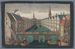 Pohled na Nikolaifleet naproti Sankt Nikolaikirche v Hamburku Vyhlídka proti St. Nicolai Kirche zu Hamburg
