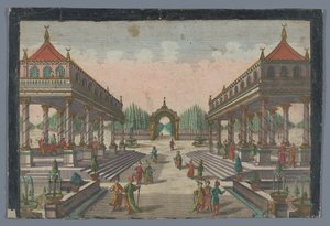 Pohled na kolonádu směrem k cypřišové zahradě v Konstantinopoli Colonnata v Groß-Sultans Lust-Garten od Georg Balthasar Probst (possibly)