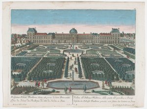 Pohled na Palais des Tuileries v Paříži z Jardin des Tuileries Gesicht des Pallasts Thuilleries genannt, von seiten des Gartens zu Paris (název na objektu) Paris (název série)