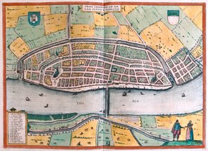 Kampen a řeka Ysel, Nizozemsko - v knize "Civitates Orbis Terrarum" od Georga Brauna, Kolín nad Rýnem 1617 od Georg Braun