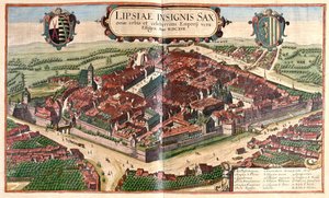 Lipsko (Lipsia), Německo - v "Civitates Orbis Terrarum" od Georga Brauna, Kolín nad Rýnem 1617 od Georg Braun