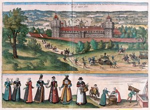 Nonsuch (palác v Surrey), Anglie - v "Civitates Orbis Terrarum" od Georga Brauna, Kolín nad Rýnem 1617 od Georg Braun