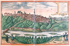 Znojmo (Morava), Česká republika - v "Civitates Orbis Terrarum" Georga Brauna, Kolín nad Rýnem 1617 od Georg Braun