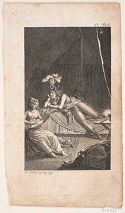 Ilustrace s dámou hrající na loutnu pro pána ve stanu od Georg Christian Schule