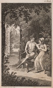 Ilustrace s párem na lavičce v zahradě od Georg Christian Schule