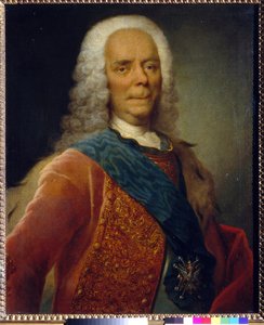 Portrét prince Vasilije Vladimiroviče Dolgorukova (1667-1746) - Malba Georga Christopha Grootha (1716-1749), Olej na plátně před rokem 1746 - Státní Treťjakovská galerie, Moskva 76x62,5 -