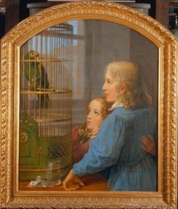 Dvě děti před farmářem papoušků od Georg Friedrich Kersting