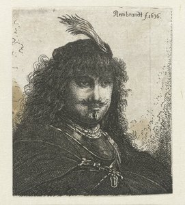 Autoportrét (?) s opeřenou čepicí a spuštěnou šavlí od Georg Leopold Hertel