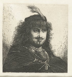Autoportrét (?) s opeřenou čepicí a spuštěnou šavlí od Georg Leopold Hertel