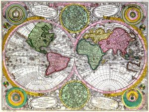 Mapa světa a nebeské planisféry od Georg Matthäus Seutter