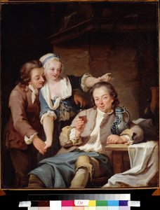 Mari trompe (víno a láska). Manžel podvedený (Víno a láska). Obraz Georga Melchiora Krause (1737-1806)