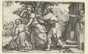 Abraham vyhání Hagar a Izmaela Příběh Abrahama (název série) od Georg Pencz