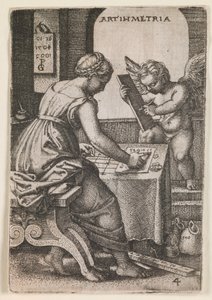 Arithmetria, z cyklu "Svobodná umění", asi 1541 (rytina) od Georg Pencz