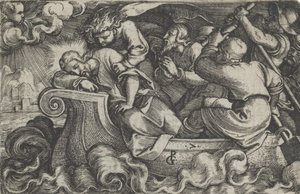 Kristus spící během bouře na Tiberiadském jezeře, z Příběhu Krista, 1534-35. od Georg Pencz