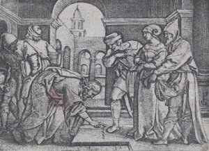 Kristus a cizoložná žena. od Georg Pencz