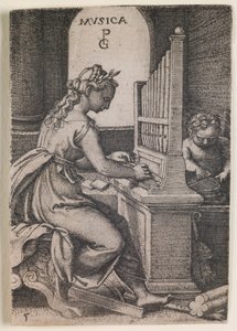 Musica, z cyklu "Svobodná umění", asi 1541 (rytina) od Georg Pencz