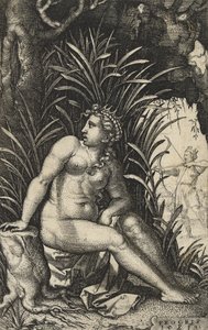Procris a Cephalus, 1539 (rytina na položený papír) od Georg Pencz