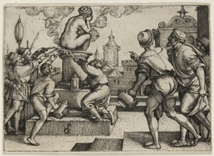 Kurtizána potrestána, z Příběhu kouzelníka Virgila od Georg Pencz