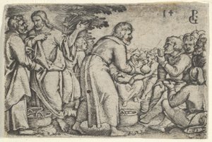 Zázrak chlebů a ryb, z Příběhu Krista, 1534-35. od Georg Pencz
