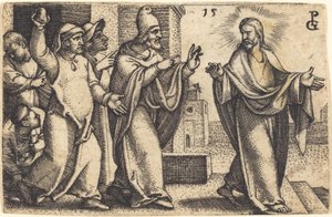 Farizeové si přejí ukamenovat Krista od Georg Pencz