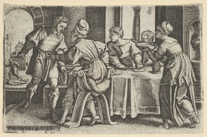 Tobias odcházející od stolu, z Příběhu Tobiáše, 1543. od Georg Pencz