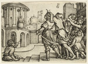 Virgil kouzelník visící v košíku od Georg Pencz
