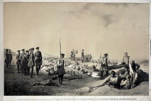 Velkovévodové Nikolaj Nikolajevič a Michael Nikolajevič na návštěvě redupce po útoku dne 12. února 1855 (litografie)