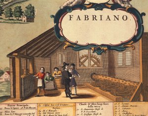 Detail představující papírenský průmysl města Fabriano, Georg Braun od Georg Braun and Hogenberg Franz