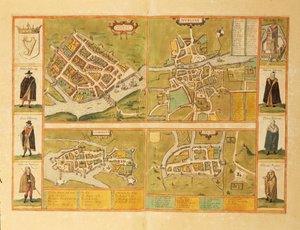 Mapa Galway, Dublinu, Limericku a Corku z Civitates Orbis Terrarum od Georga Brauna od Georg Braun and Hogenberg Franz