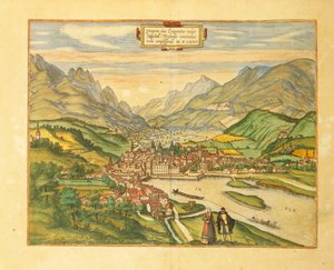 Mapa Innsbrucku z mapy světa od Georga Brauna od Georg Braun and Hogenberg Franz
