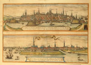 Mapa Lübecku a Hamburku z Civitates Orbis Terrarum od Georga Brauna od Georg Braun and Hogenberg Franz