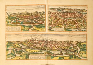 Mapa Montpellier, Tours a Poitiers z Civitates Orbis Terrarum od Georga Brauna od Georg Braun and Hogenberg Franz
