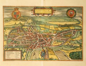 Mapa Norwiche z mapy světa od Georga Brauna od Georg Braun and Hogenberg Franz