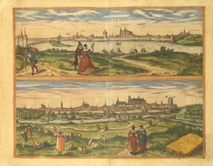 Mapa Orleans a Bourges z mapy světa od Georga Brauna od Georg Braun and Hogenberg Franz